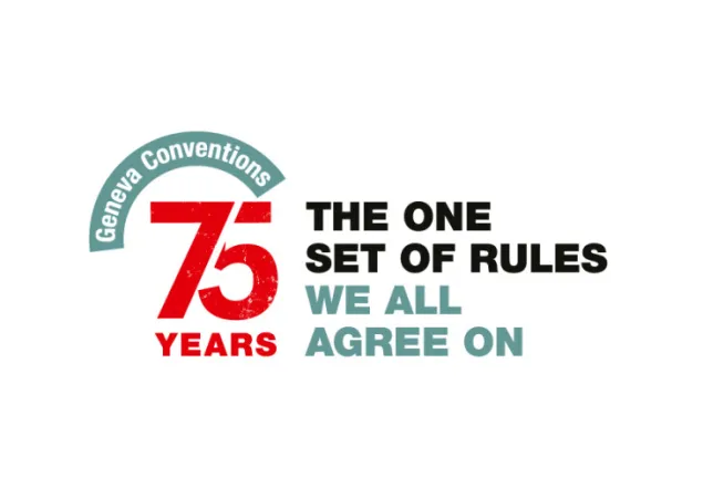 GC75 logo saying "Geneva Conventions, 75 Years. The one set of rules we all agree on"