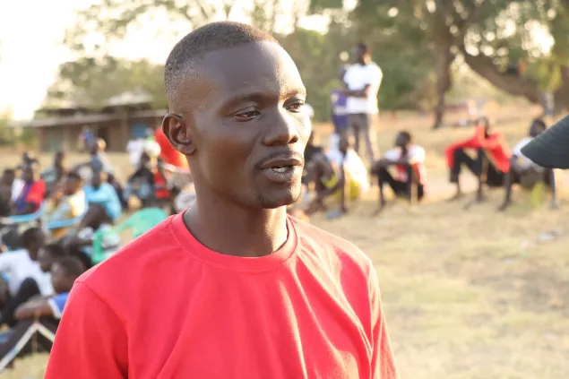 James Juma speaking to the ICRC during the football match