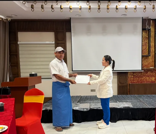 A handover of certificate in the training of trainers program in ICRC Myanmar.