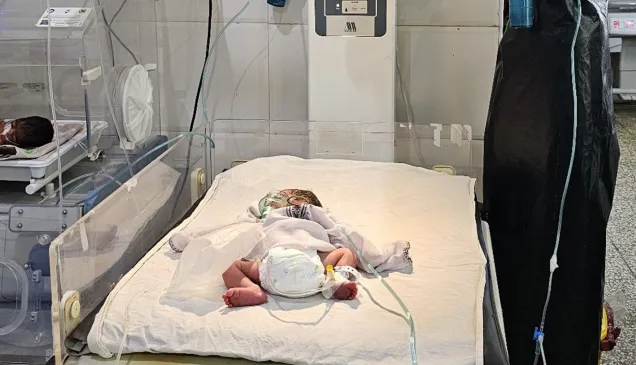 A baby in the neonatal ward of the Mirwais Regional Hospital.