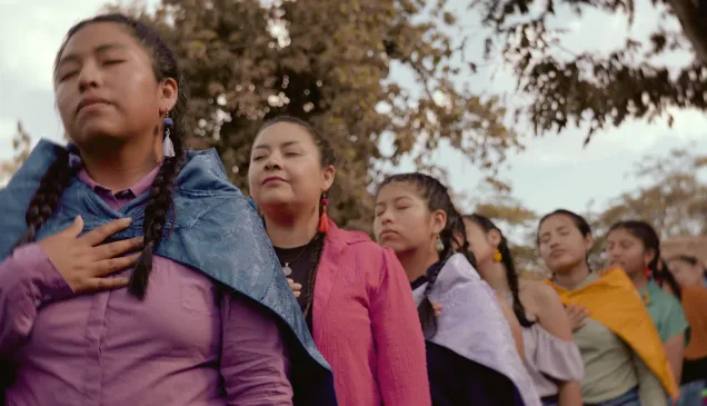 Una fila de jóvenes mujeres trenzadas.