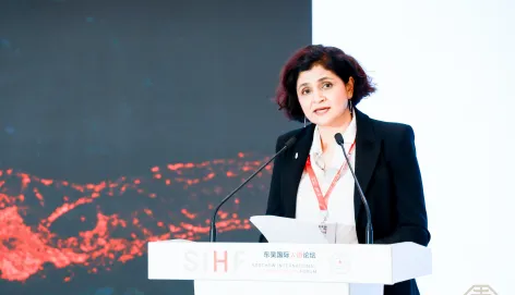 Fiona Antonnette Barnaby, Head of Humanitarian Affairs and Policy Unit, ICRC Regional Delegation for East Asia, at the fourth Soochow International Humanitarian Forum, Suzhou, China.