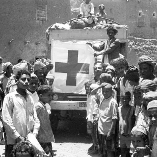  Humanitarian goods being delivered in Yemen in the 1960s. 