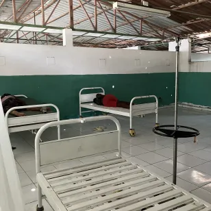 Hospital beds without matresses in Port au Prince