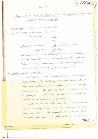 Report on the visit made by Frederic Bieri, the chief of the ICRC mission in Korea, to the Hamhung POW Camp (currently in North Korea) (6 December 1950)