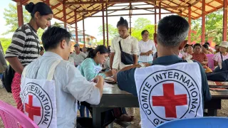 Myanmar earthquake 3 months ICRC Two ICRC staff assisting people in Myanmar