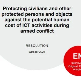 Cover page of the resolution on protecting civilians and other protected persons and objects against cyber harm