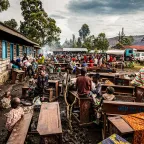 Internally displaced people have taken refuge in a school used as a makeshift camp in Kanyaruchinya, Congo. 