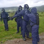 Training on chemical, biological, radiological and nuclear (CBRN) hazards hosted by the defense forces of Ireland and organized by the ICRC.