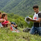 ICRC staff member is raising awareness on the dangers of mines and explosive remnants of war.