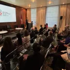 ICRC's director general, Pierre Krähenbühl, delivers the keynote speech in front of an audience at the UK Swiss Embassy