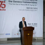 Balthasar Staehelin - the personal envoy of the ICRC president to China and head of the Regional Delegation for East Asia – speaks at the War Memorial of Korea on 10 September, 2024 in Seoul. He was attending an event to celebrate the 75th anniversary of Geneva Conventions and inaugurate the “Digital Dilemmas-Civilians at Heart” exhibition on Geneva Conventions and Digital Dilemmas. Photo by Ha Yong Sik and ICRC