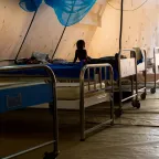 Silhouette of a child sitting on a bed in Biu General Hospital, Stabilization Centre. Photographer: Abdikarim Mohamed