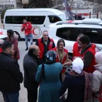 President Spoljaric Syria Jan 2025 President Mirjana Spoljaric in a group with Red Crescent van in the background