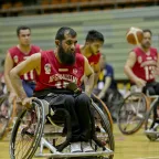 A man in a wheelchair plays basketball in Afghanistan.