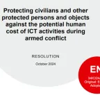 Cover page of the resolution on protecting civilians and other protected persons and objects against cyber harm