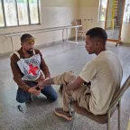 Tesfay receiving treatment at the Mekelle Orthopaedic and Physiotherapy Center.