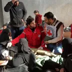 The ICRC and the Syrian Arab Red Crescent assess the needs of people who gathered in collective shelters after fleeing fighting in the region of Aleppo, Syria (2016). The ICRC and the Syrian Arab Red Crescent assess the needs of people who gathered in collective shelters after fleeing fighting in the region of Aleppo, Syria (2016).