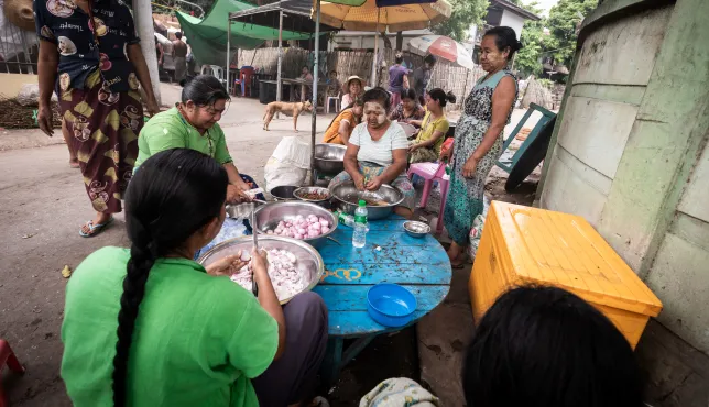 Myanmar community kitchen Sagaing Sagaing, Myanmar, women cooking together in community kitchen