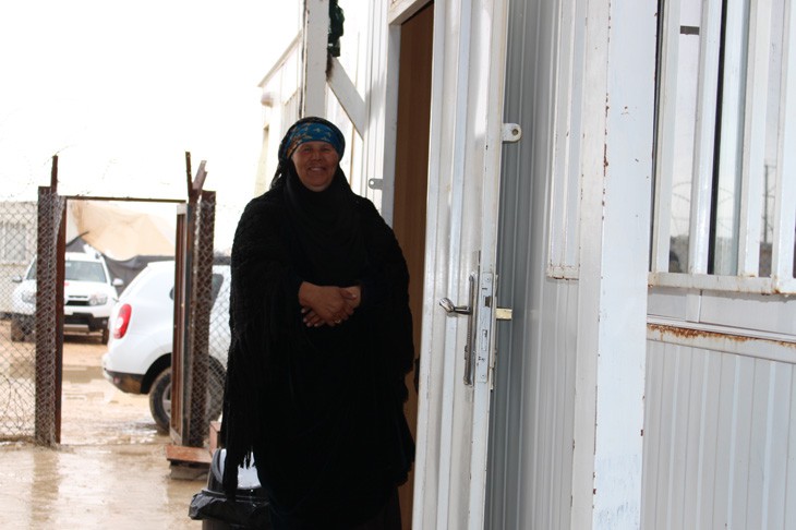 Zaatari refugee camp, Jordan.  A Syrian refugee leaves the ICRC office after making a phone call to relatives in Syria.