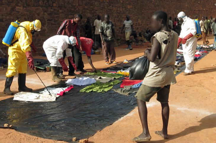 Sikasso prison, Mali. Inmates’ belongings and clothes are treated with disinfectant.