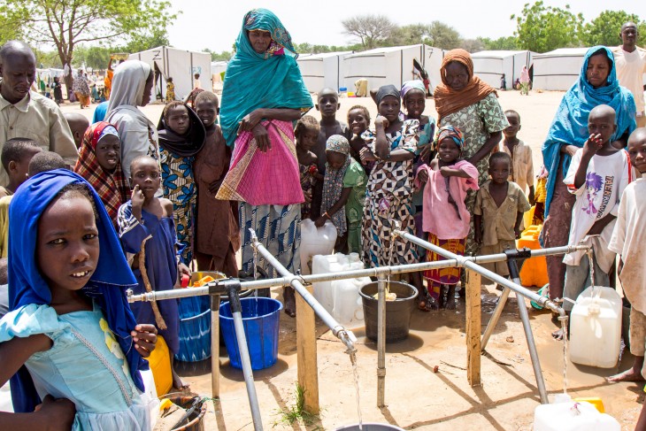 The ICRC is providing clean water and building emergency shelters and latrines for IDPs in a camp in Maiduguri