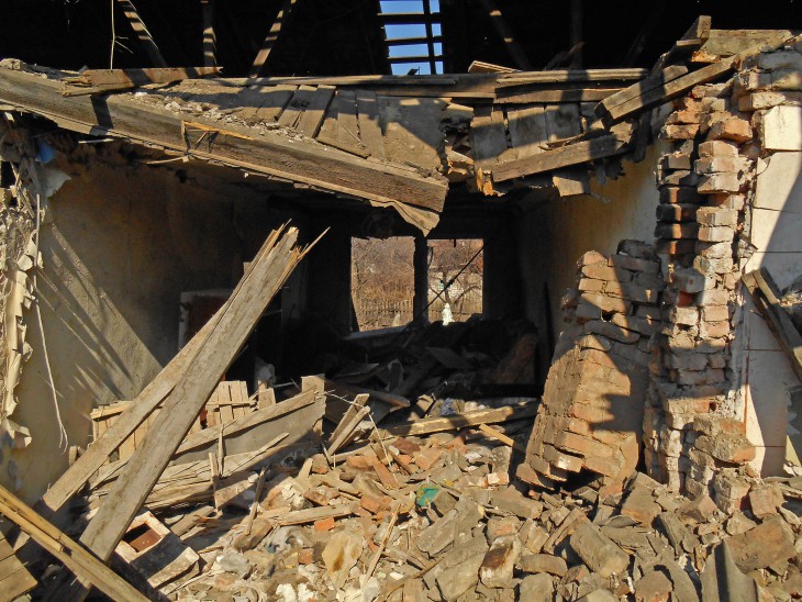 Donetskiy, Ukraine. A building destroyed in the fighting.