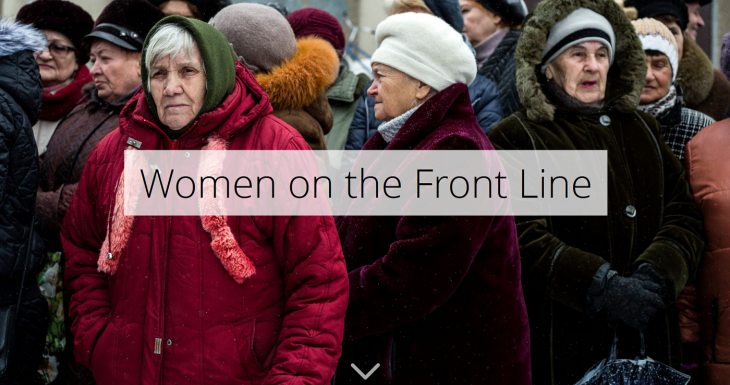 Women in eastern Ukraine at the aid distribution
